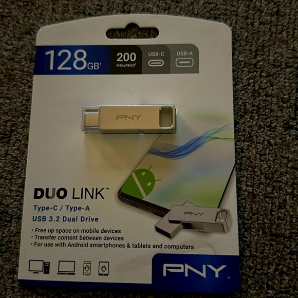 PNY 128GB DUO LINK USB 3.2 Type-C Dual Flash Drive - Brand New - Picture 1 of 6